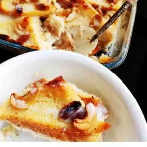 Bread and butter pudding with custard